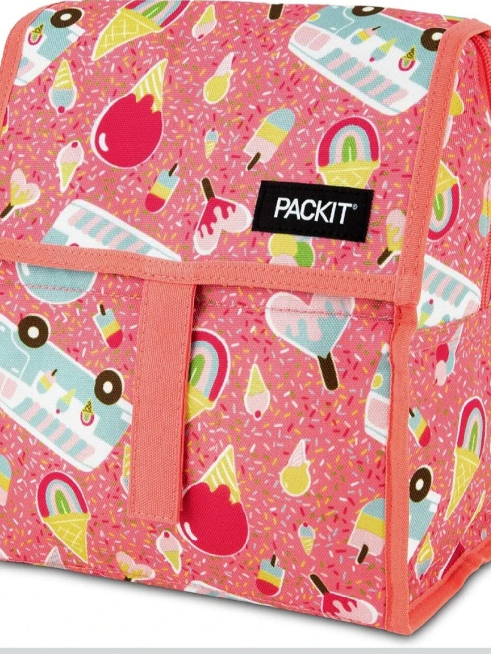 PackIt Freezable Pink Foldable Zipper Lunch Bag "Ice Cream Social" NWT